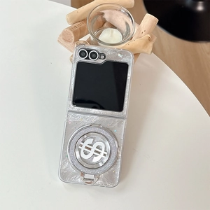 Silver glitter phone case for Samsung Z Flip with dollar sign magnetic ring holder