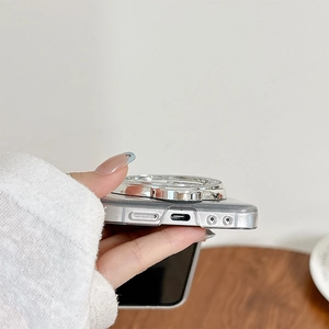 Detailed view of precise port cutouts and speaker holes on the transparent phone case