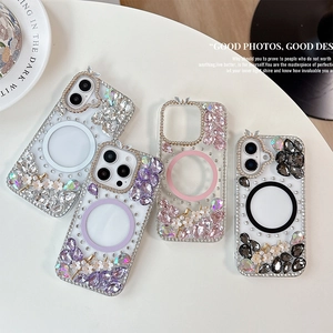 Luxury rhinestone flower MagSafe case for iPhone 16 Pro Max with pearls and crystals