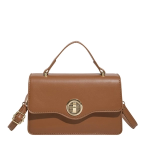 Sac à bandoulière élégant en similicuir marron avec un fermoir rotatif doré en métal