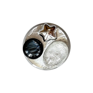 Silver star and black textured heart phone grip stand with metallic geometric aesthetic