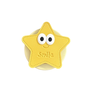 Support téléphone étoile jaune en cuir avec broderie smile et texture lychee