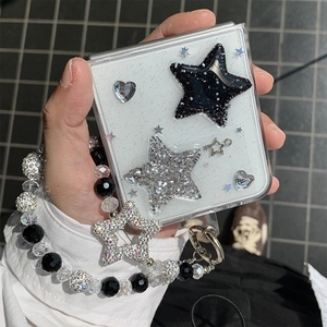 Glitter star clear case for Samsung Galaxy Z Flip with beaded star charm strap