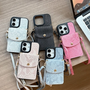 Python snakeskin pattern iPhone case with detachable crossbody strap and wallet pouch