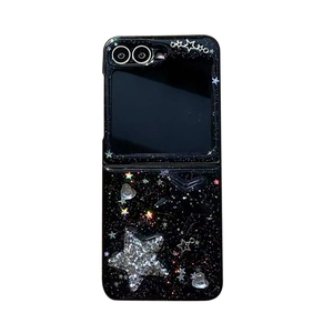 Black glitter star case for Samsung Galaxy Z Flip foldable phone with shiny sequins