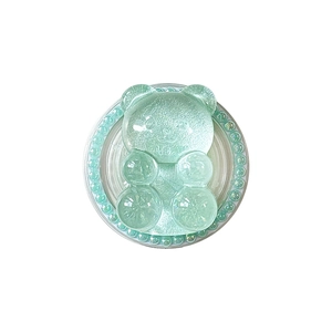Mint green transparent bear phone grip with pearl beads and MagSafe magnetic base