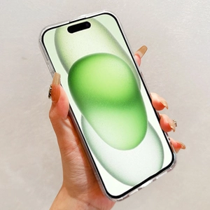 Close-up of a clear protective case with wrist strap on iPhone showing high transparency