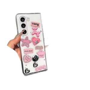 Coque transparente Samsung Z Flip avec breloques chien ballon rose et cœurs 3D