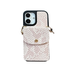 Pink snakeskin pattern wallet case for iPhone with crossbody chain and button card holder