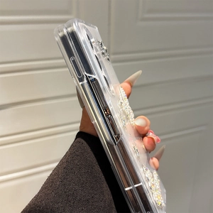 Detail view of transparent phone case with 3D crystal butterfly for Samsung Z Fold