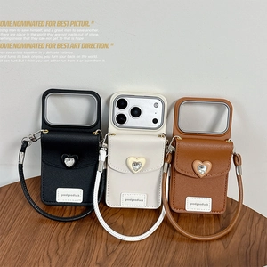 Coque De Téléphone Portefeuille À Cœur En Strass Avec Porte-Cartes Et Dragonne Étui De Protection En Similicuir Mode
