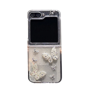 Galaxy Z Flip case with pearly butterflies, glitter finish and floral details