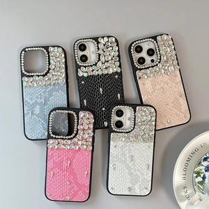 Custodia Per Smartphone Di Lusso Con Strass Trama Pelle Di Serpente Cuoio PU Cover In Plastica Rigida Per Donna Guscio Di Pietre Preziose