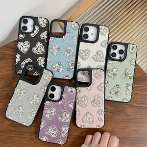Luxury heart rhinestone leather phone cases for iPhone in multiple vibrant pastel colors