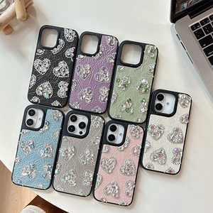 Colorful rhinestone heart leather phone cases in seven colors for iPhone 16 and 17 series
