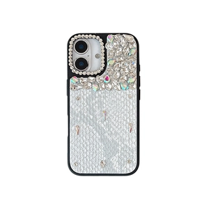Custodia di lusso con strass e trama in pelle di serpente bianca per iPhone 17 Pro Max