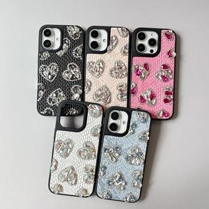 Luxury snake texture iPhone cases with rhinestone hearts and pearls in five colors