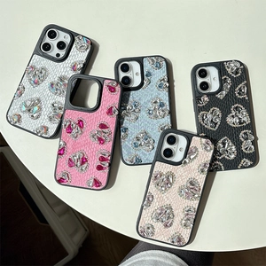 Luxury Heart Rhinestone Phone Case Snake Skin Texture Faux Leather Shiny Fashion Protective Cover For Women