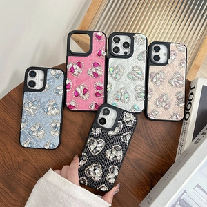 Luxury snake skin pattern iPhone case with rhinestone hearts in multiple colors