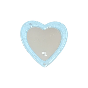 Sparkly heart-shaped phone grip mirror with glitter and stars in a light blue frame