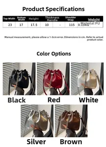 Größentabelle mit Maßen und Farben für die Eimer-Tasche aus PU-Leder mit Ölwachs