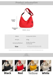 Detailed sizing chart and specifications for the nylon crossbody bag with dimensions