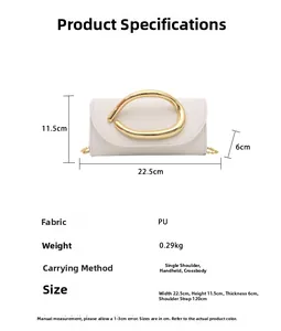 White PU leather flap bag details showing 22.5x11.5x6cm size and gold chain strap