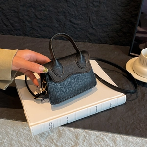 Mini Sac À Main Texture Litchi Cuir PU Rabat Vague Sac Bandoulière Tendance Sac À Poignée Pour Femme Bandoulière Réglable
