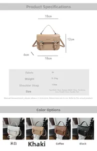 Detailed size chart and specifications for the PU leather crossbody square handbag