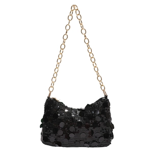 Sac à bandoulière scintillant à paillettes noires avec chaîne dorée pour femmes