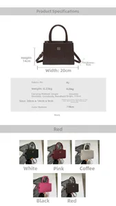 Detailed size chart for retro woven PU leather handbag with 118cm strap dimensions