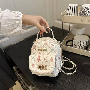 Mini Rucksack Gestepptes PU-Leder Cartoon Bär Hase Print Kettengurt Mode Kleine Umhängetasche Für Frauen Mädchen