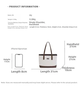 Confronto dettagliato delle dimensioni della borsa tote bianca e marrone 31x21x10cm