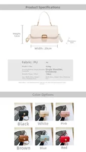 Size chart for oil wax PU leather mini bag showing dimensions 20x12x6cm and color options