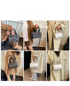 Detail showing checkered Boston bag styles with versatile hand-carry and crossbody options
