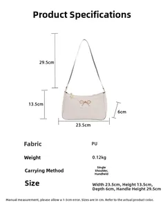 Tabella taglie con larghezza 23,5cm e altezza 13,5cm per la borsa con fiocco
