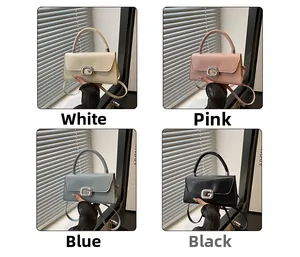 Detailed comparison of fashion crossbody bags in beige, pink, blue, and black colors