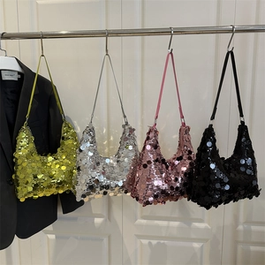 Women Fashion Sequin Shoulder Bag Dumpling Shaped Paillette Hobo Bag Niche Design Casual Underarm Bag For Daily Party Use