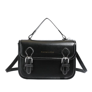 Classic black Cambridge satchel bag with white stitching and detachable shoulder strap