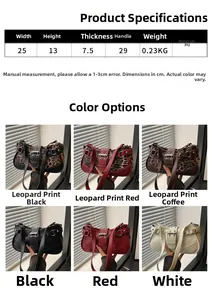 Size chart and color options for the minimalist faux leather shoulder underarm bag