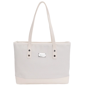 Minimalist white tote bag with high-density fabric and premium faux leather handles