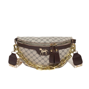 Women's fashion chest bag with geometric monogram print and vintage wide strap