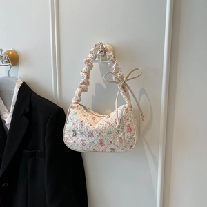 Sweet floral quilted underarm bag with cute bear print and decorative side bows