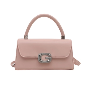 Borsa a tracolla in pelle opaca rosa con fibbia in metallo G decorata con cristalli
