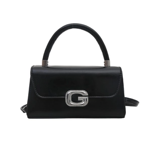 Petit sac à main noir élégant avec boucle G en strass et finitions argentées