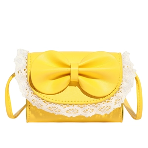 Chic yellow mini square bag with bow tie and lace trim for women and girls