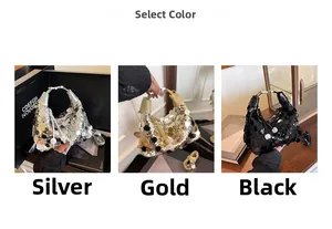 Detailed comparison of sparkling sequin handbags in silver, gold, and black colors