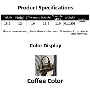 Size guide for brown bow canvas handbag with dimensions 18.5x12x10cm and weight specs