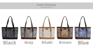 Detailed comparison of minimalist tote bags in black, gray, khaki, brown, and blue colors