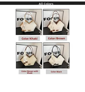 Detailed comparison of straw tote bags in khaki, brown and black with silk scarf accents